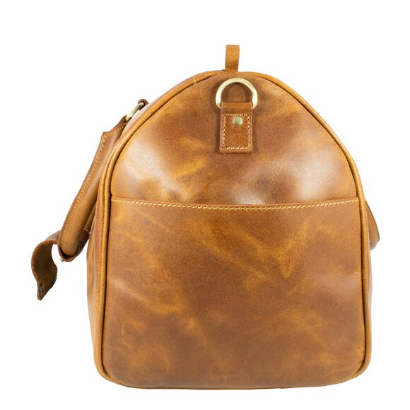 Genuine Leather Travel Duffle Bag, Tan - Picture 9 of 14